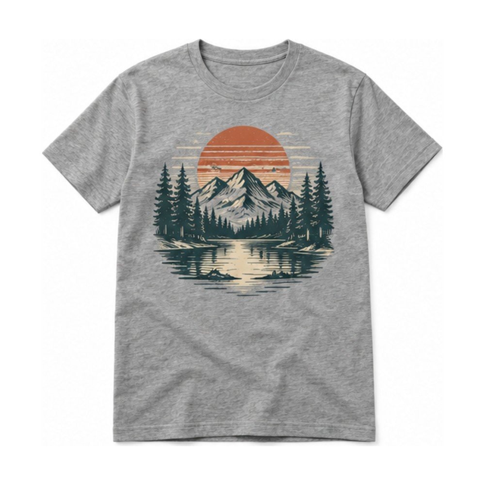 Mountain Lake Sunrise Retro Tee